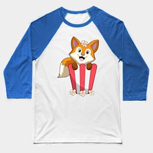 Fox at Eating with Popcorn Baseball T-Shirt